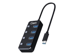 USB rozbočovač GETI GUH4AS 4x USB-A 3.0 se spínači