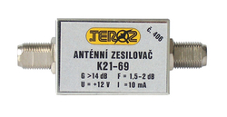 Anténní zesilovač TEROZ 406X, nízkošumový, UHF, G14dB, F1,5dB, U98dBμV, F-F
