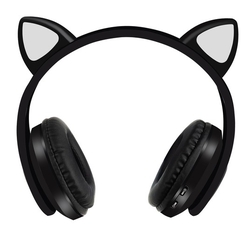 Bezdrátová sluchátka s kočičíma ušima - černá