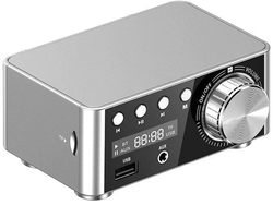 Zesilovač 2.0 2x25W s AUX IN, Bluetooth, USB, SD kartou stříbrný