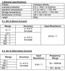 Multimetr analogowy 500V AC DC PeakTech 3202