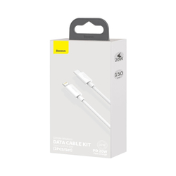 Baseus Simple Wisdom Data Cable Kit USB-C to Lightning PD 20W (2PCS/Set) 1.5m White