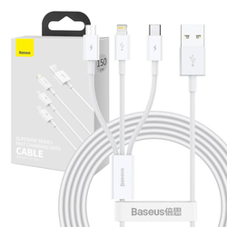 Kabel USB 3v1 Baseus Superior Series, USB na micro USB / USB-C / Lightning, 3,5 A, 1,5 m (bílý)