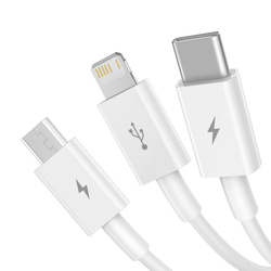 Kabel USB 3v1 Baseus Superior Series, USB na micro USB / USB-C / Lightning, 3,5 A, 1,2 m (bílý)