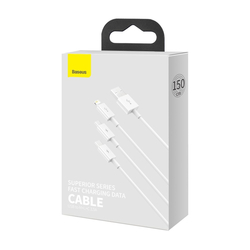 Kabel USB 3v1 Baseus Superior Series, USB na micro USB / USB-C / Lightning, 3,5 A, 1,2 m (bílý)