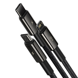 Kabel USB 3v1 Baseus Tungsten Gold, USB na micro USB / USB-C / Lightning, 3,5 A, 1,5 m (černý)