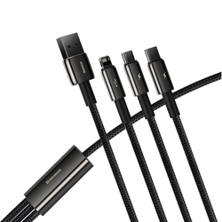 Kabel USB 3v1 Baseus Tungsten Gold, USB na micro USB / USB-C / Lightning, 3,5 A, 1,5 m (černý)