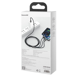Kabel USB 3v1 Baseus Tungsten Gold, USB na micro USB / USB-C / Lightning, 3,5 A, 1,5 m (černý)