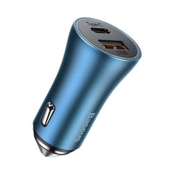 Baseus Golden Contactor Pro nabíječka do auta, USB USB-C, QC4.0 , PD, SCP, 40W (modrá) USB-C - Lightning kabel 1m (modrá)