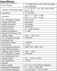 Zkoušečka proudového napětí PeakTech 1090 AC DC +/- LCD