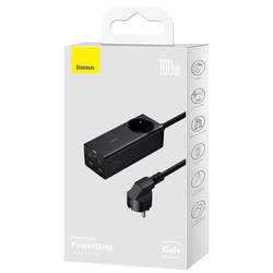 Baseus GaN3 Pro nástěnná nabíječka / napájecí pásek 2xUSB + 2xUSB-C + AC, 100 W (černá)
