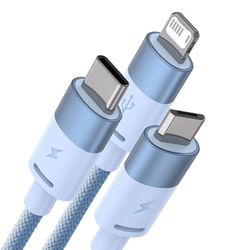 Kabel USB 3v1 Baseus řady StarSpeed, USB-C + Micro + Lightning 3,5A, 1,2 m (modrý)
