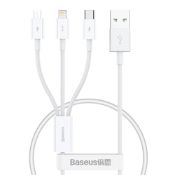 Rychlé nabíjení USB na M+L+C Baseus Superior Data 3,5 A 0,5 m (bílý)