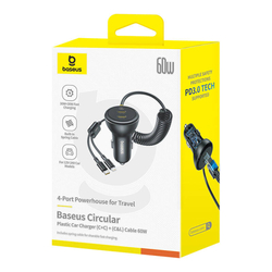 60W nabíječka do auta Baseus USB-C + kabel Lightning (černá)