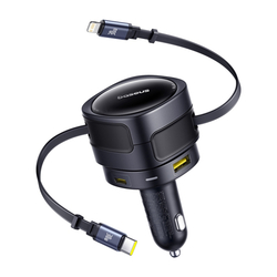 Baseus Enjoyment Max nabíječka do auta s USB-C+Lightning kabely a porty USB-A+USB-C 90W černá