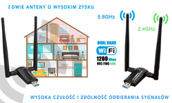 Adapter Wi-Fi Spacetronik AC1200 RT8812BU 5dbi