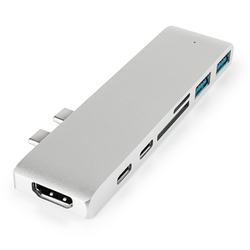 Multiport USB-C na 2x USB, 2x USB-C, čtečka karet