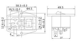 Síťový konektor IEC60320 230V na panel, poj.pouzdro, vypínač /AS10E/