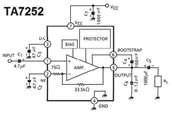 TA7252AP - nf zesilovač 5,9W/4ohm, Ucc=13V, SIP7