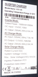 Hybridní měnič napětí CARSPA KS1.5K, DC/AC 12V/1200W, regulátor PWM
