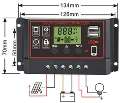 Solární regulátor PWM  BL915C 12-24V/30A+USB pro různé baterie