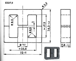 Feritové jádro E32/7,8 bez mezery,materiál H10 - pár