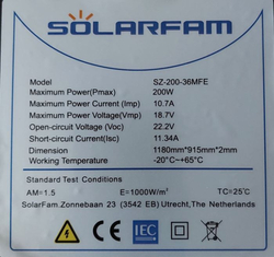 Fotovoltaický solární panel 12V/200W, SZ-200-36MFE, flexibilní ETFE