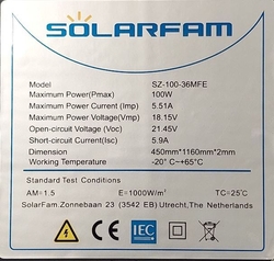 Fotovoltaický solární panel 12V/100W, SZ-100-36MFE, flexibilní, ETFE