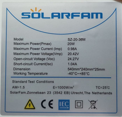 Fotovoltaický solární panel 12V/20W SZ-20-36M, 540x240x25mm, shingle