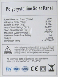 Fotovoltaický solární panel 12V/30W polykrystalický 670x410x25mm