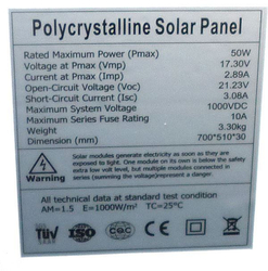 Fotovoltaický solární panel 12V/50W polykrystalický 700x510x30mm