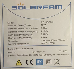 Fotovoltaický solární panel 12V/180W, SZ-180-36M,1230x705x30mm,shingle
