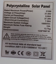 Fotovoltaický solární panel 24V/210W polykrystalický 1350x990x35mm