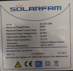 Fotovoltaický solární panel 12V/200W, SZ-200-36M,1100x890x30mm