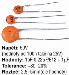 82n/50V SUNTAN, RM=2,54, keramický kondenzátor