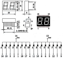 Displej LED 5261AS 8.8. červený, společná katoda, (19x13mm)