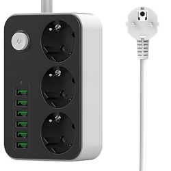 Prodlužovací přívod 2m-5x 3pól + 6x USB + vypínač