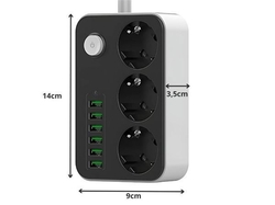 Prodlužovací přívod 2m-5x 3pól + 6x USB + vypínač