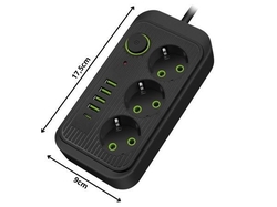 Prodlužovací přívod 2m-3x 3pól + 4x USB + 1xUSB-C + vypínač