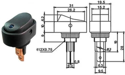 Vypínač kolébkový ON-OFF 1pol.12V/20A, prosvětlení LED 12V