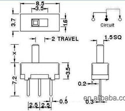 Přepínač posuvný SS-12D00, ON-ON 1pol.50V/0,5A