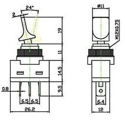 Vypínač páčkový ASW-14D, ON-OFF 1pol.12V/20A červený, prosvětlení 12V