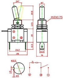 Vypínač páčkový ASW-07D, ON-OFF 1pol.12V/20A, zelené prosvětlení 12V