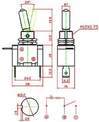 Vypínač páčkový ASW-07D, ON-OFF 1pol.12V/20A, modré prosvětlení 12V