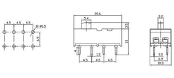 Přepínač posuvný KBB45-2P3W, ON-ON-ON 2pol. 250V/0,5A