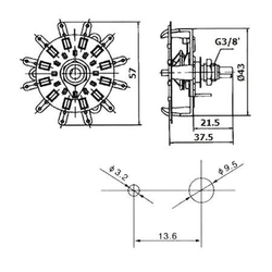 Přepínač otočný RBS-3, 1pólový, 12poloh, 250V/5A, hřídel 6mm