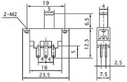 Přepínač posuvný KBB40-2P2W ON-ON 2pólový 250V/0,5A