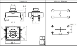 Mikrospínač TS-F006, 12x12x7,3mm