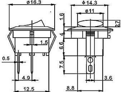 Vypínač kolébkový SMRS-101-2, OFF-ON 1pol.250V/1A