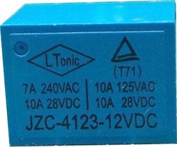 Relé JZC-4123 12V, kontakt 28VDC/10A(240VAC/7A)